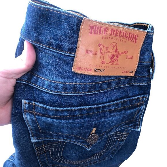 Vintage True Religion Jeans Size 34 RICKY Blue 5 Stitch Horshoe - Picture 6 of 10